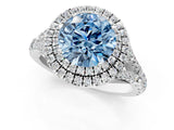White gold Fancy Blue Round Cut Diamond Double Halo Ring with Split Shank and Prong Setting_28