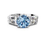 White gold Fancy Blue Round Cut Diamond Engagement Ring with Baguette Side Stones and Channel Set Band_32