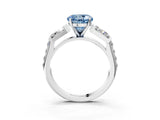 White gold Fancy Blue Round Cut Diamond Engagement Ring with Baguette Side Stones and Channel Set Band_35