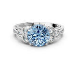 White gold Fancy Blue Round  Cut Diamond Engagement Ring with Bezel Set Round Side Stones and Prong Setting_50