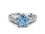 White gold Fancy Blue Round  Cut Diamond Engagement Ring with Pavé Band and Four-Prong Setting_3