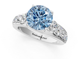 White gold Fancy Blue Round  Cut Diamond Engagement Ring with Pavé Band and Four-Prong Setting_4
