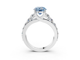 White gold Fancy Blue Round  Cut Diamond Engagement Ring with Pavé Band and Four-Prong Setting_6