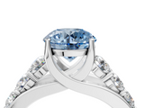 White gold Fancy Blue Round  Cut Diamond Engagement Ring with Pavé Band and Four-Prong Setting_7