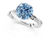 White gold Fancy Blue Round Cut Diamond Engagement Ring with Side Stone Accents and Four-Prong Setting_25