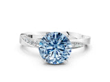 White gold Fancy Blue Round Cut Diamond Engagement Ring with Side Stone Accents and Four-Prong Setting_72