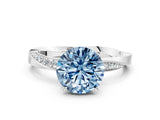 White gold Fancy Blue Round Cut Diamond Engagement Ring with Side Stone Accents and Four-Prong Setting_96