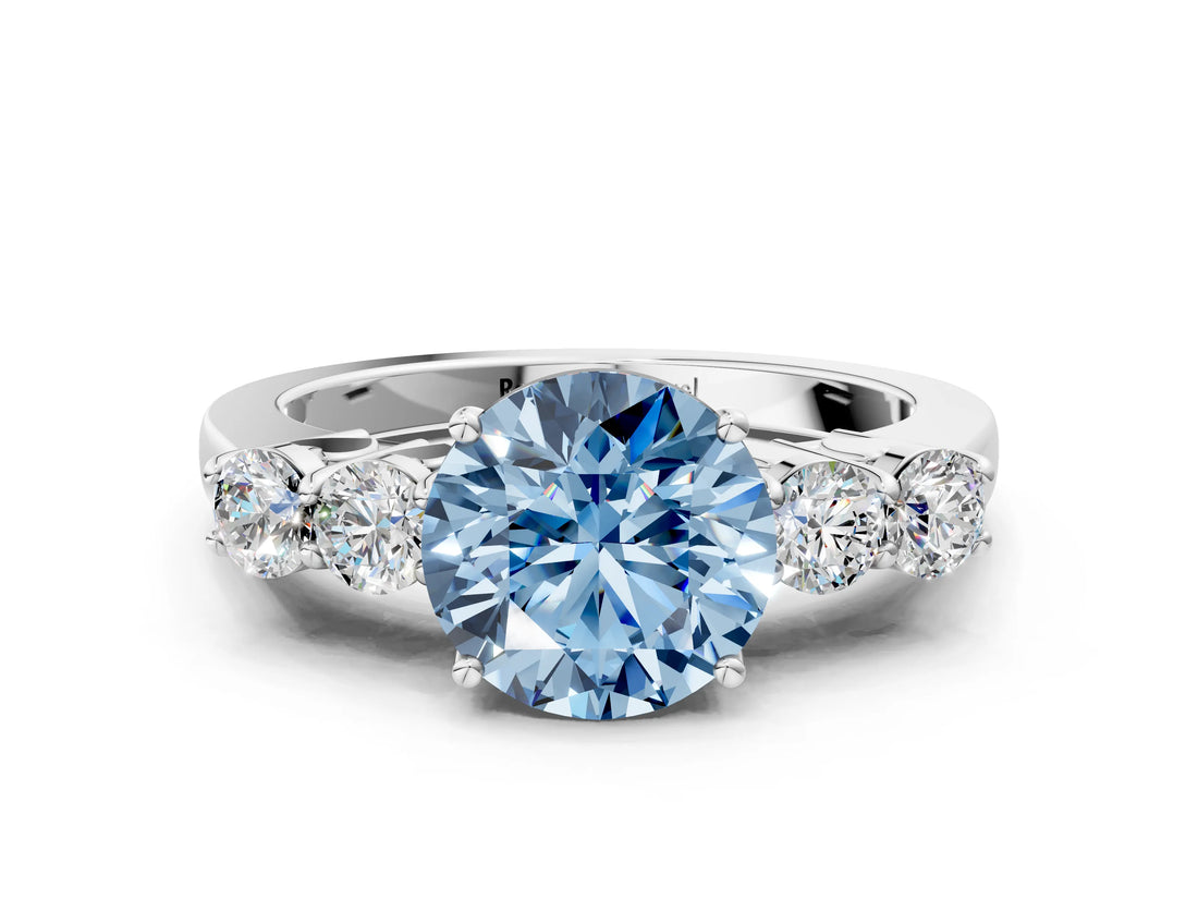 White gold Fancy Blue Round  Cut Diamond Five-Stone Prong Set White Gold Ring_32