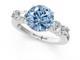 White gold Fancy Blue Round  Cut Diamond Five-Stone Prong Set White Gold Ring_33