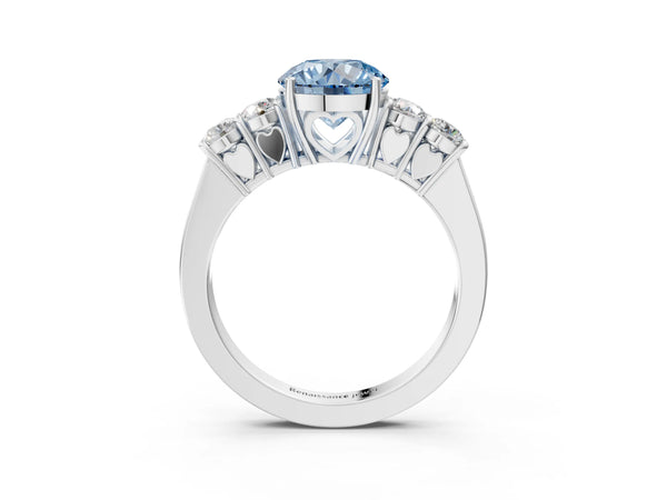 White gold Fancy Blue Round  Cut Diamond Five-Stone Prong Set White Gold Ring