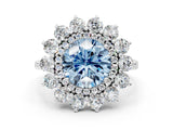 White gold Fancy Blue Round Cut Diamond Floral Double Halo Engagement Ring with Prong Setting_42