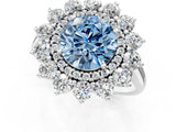 White gold Fancy Blue Round Cut Diamond Floral Double Halo Engagement Ring with Prong Setting_43