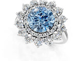 White gold Fancy Blue Round Cut Diamond Floral Double Halo Engagement Ring with Prong Setting_52