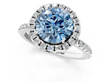 White gold Fancy Blue Round  Cut Diamond Floral Halo Engagement Ring with Pavé Band and Prong Setting_38