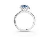 White gold Fancy Blue Round  Cut Diamond Floral Halo Engagement Ring with Pavé Band and Prong Setting_40