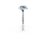 White gold Fancy Blue Round  Cut Diamond Floral Halo Engagement Ring with Pavé Band and Prong Setting_40