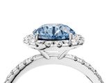 White gold Fancy Blue Round  Cut Diamond Floral Halo Engagement Ring with Pavé Band and Prong Setting_41