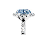 White gold Fancy Blue Round  Cut Diamond Floral Halo Engagement Ring with Pavé Band and Prong Setting_42