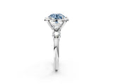 White gold Fancy Blue Round  Cut Diamond Floral Halo Engagement Ring with Shared Prong Setting 3