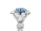 White gold Fancy Blue Round  Cut Diamond Floral Halo Engagement Ring with Shared Prong Setting
