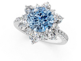 White gold Fancy Blue Round  Cut Diamond Floral Halo Pave Band with Prong Setting_35