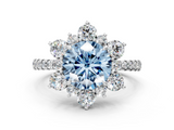 White gold Fancy Blue Round  Cut Diamond Floral Halo Pave Band with Prong Setting_37
