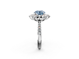 White gold Fancy Blue Round  Cut Diamond Floral Halo Pave Band with Prong Setting_39