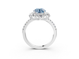 White gold Fancy Blue Round  Cut Diamond Floral Halo Pave Band with Prong Setting_40
