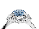 White gold Fancy Blue Round  Cut Diamond Floral Halo Pave Band with Prong Setting_41