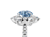 White gold Fancy Blue Round  Cut Diamond Floral Halo Pave Band with Prong Setting_42