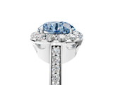 White gold Fancy Blue Round Cut Diamond Floral Halo Ring with Pavé Band and Prong Setting_12