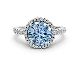 White gold Fancy Blue Round Cut Diamond Halo Engagement Ring with Pavé Band and Prong Setting_51