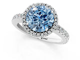White gold Fancy Blue Round Cut Diamond Halo Engagement Ring with Pavé Band and Prong Setting_52