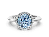 White gold Fancy Blue Round  Cut Diamond Halo Engagement Ring with Split Shank and Four-Prong Setting_106