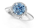 White gold Fancy Blue Round  Cut Diamond Halo Engagement Ring with Split Shank and Four-Prong Setting_108