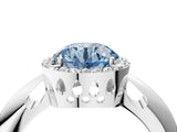 White gold Fancy Blue Round  Cut Diamond Halo Engagement Ring with Split Shank and Four-Prong Setting_111