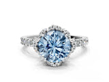 White gold Fancy Blue Round Cut Diamond Halo Pave Band with Four-Prong Setting_3