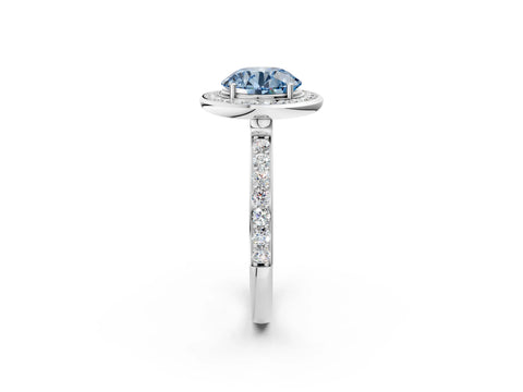 White gold Fancy Blue Round Cut Diamond Halo Ring with Bezel Frame and Pavé Band_2