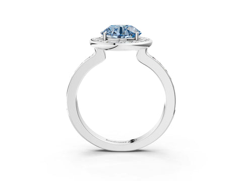 White gold Fancy Blue Round Cut Diamond Halo Ring with Bezel Frame and Pavé Band_3