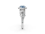 White gold Fancy Blue Round Cut Diamond Halo Ring with Milgrain Pavé Band and Four-Prong Setting_68