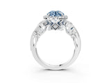 White gold Fancy Blue Round Cut Diamond Halo Ring with Milgrain Pavé Band and Four-Prong Setting_69