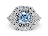 White gold Fancy Blue Round Cut Diamond Halo Ring with Pavé Band and Four-Prong Setting_65