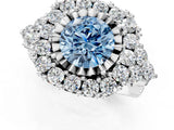 White gold Fancy Blue Round Cut Diamond Halo Ring with Pavé Band and Four-Prong Setting_66