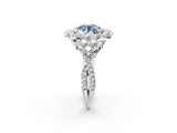 White gold Fancy Blue Round Cut Diamond Halo Ring with Pavé Band and Four-Prong Setting_67