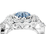 White gold Fancy Blue Round Cut Diamond Halo Ring with Pavé Band and Four-Prong Setting_69