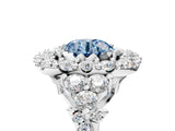 White gold Fancy Blue Round Cut Diamond Halo Ring with Pavé Band and Four-Prong Setting_70