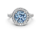 White gold Fancy Blue Round Cut Diamond Halo Ring with Pavé Band and Prong Setting_12