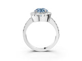 White gold Fancy Blue Round Cut Diamond Halo Ring with Pavé Band and Prong Setting_15