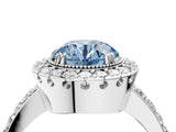 White gold Fancy Blue Round Cut Diamond Halo Ring with Pavé Band and Prong Setting_16