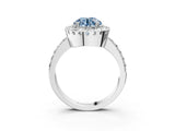 White gold Fancy Blue Round Cut Diamond Halo Ring with Pavé Band and Prong Setting_3